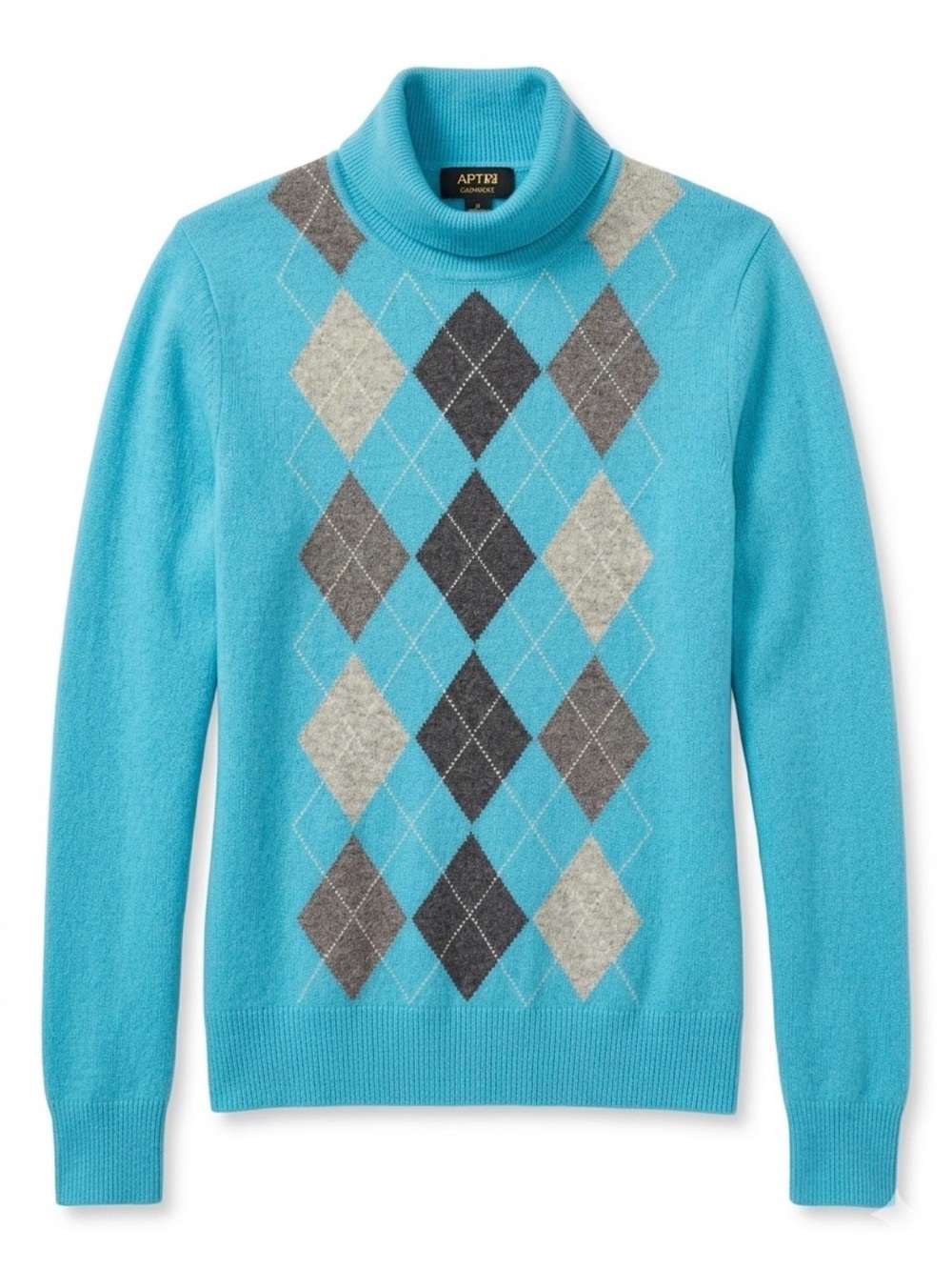 APT 9 Argyle Cowl Neck 100% Cashmere Sweater Size Large